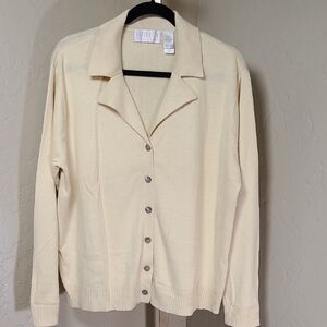 ELISABETH By Liz Claiborne Butter Yellow Cardigan 75% Silk 25% Cashmere 1X